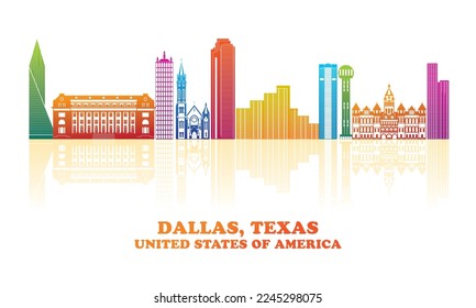 Colourfull Skyline panorama of city of Dallas, Texas, United States - vector illustration