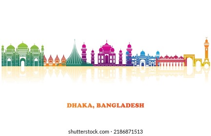 Colourfull Skyline panorama of city of Dhaka, Bangladesh - vector illustration