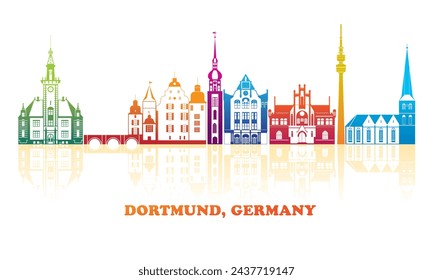 Colourfull Skyline panorama of city of Dortmund, Germany  - vector illustration