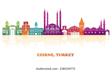 Colourfull Skyline panorama of city of Edirne, Turkey - vector illustration