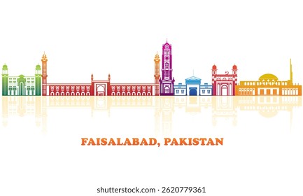 Panorama panorâmico colorido da cidade de Faisalabad, Paquistão - ilustração vetorial