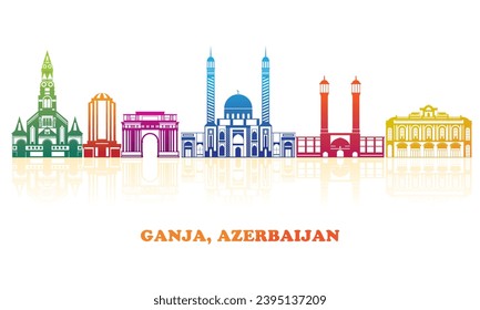 Colourfull Skyline panorama of city of Ganja, Azerbaijan - vector illustration