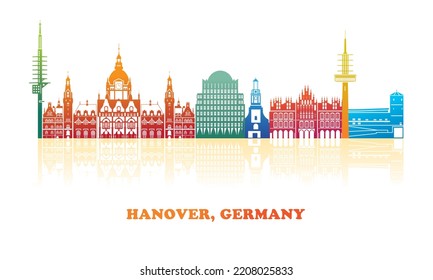 Colourfull Skyline panorama of city of Hanover, Germany - vector illustration