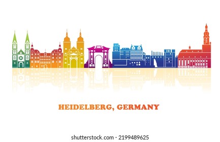 Colourfull Skyline panorama of city of Heidelberg, Germany - vector illustration