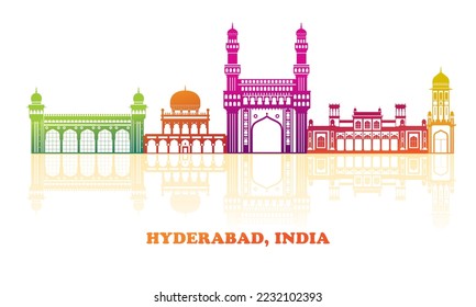 Colourfull Skyline panorama of city of Hyderabad, India - vector illustration