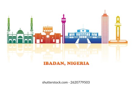 Colourfull Skyline panorama of city of Ibadan, Nigeria- vector illustration