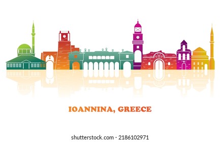 Panorama de la ciudad de Ioannina, Epiro, Grecia - ilustración vectorial