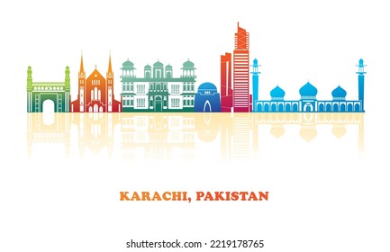 Colourfull Skyline panorama of city of Karachi, Pakistan - vector illustration