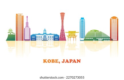 Colourfull Skyline panorama of city of Kobe, Japan - vector illustration