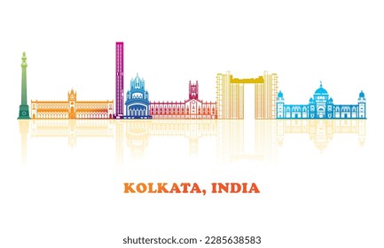 Colourfull Skyline panorama of city of Kolkata, India - vector illustration