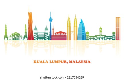 Panorama colorido de la ciudad de Kuala Lumpur, Malasia - ilustración vectorial