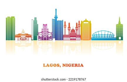 Colourfull Skyline panorama of city of Lagos, Nigeria - vector illustration