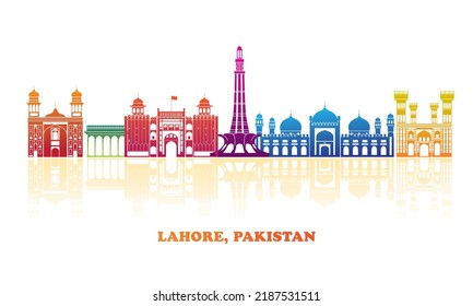 Colourfull Skyline panorama of city of Lahore, Pakistan - vector illustration