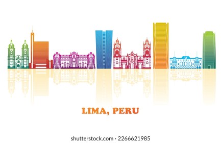 Farbiges Skyline-Panorama von Lima, Peru - Vektorgrafik