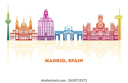 Colourfull Skyline panorama of city of Madrid, Spain - vector illustration