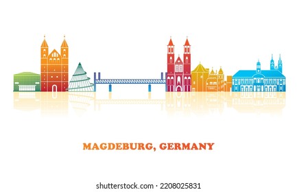 Panorama de la línea aérea colorida de la ciudad de Magdeburg, Alemania - ilustración vectorial