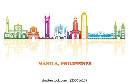 Colourfull Skyline panorama of city of Manila, Philippines  - vector illustration