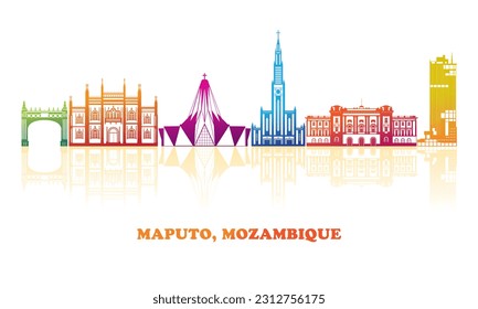 Colourfull Skyline panorama of city of Maputo, Mozambique - vector illustration