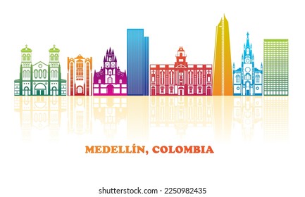 Colourfull Skyline panorama of city of Medellin, Colombia - vector illustration