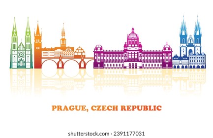 Colourfull Skyline panorama of city of Prague, Czech Republic - vector illustration