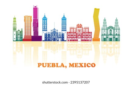 Colourfull Skyline panorama of city of Puebla, Mexico - vector illustration