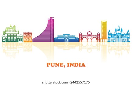 Panorama colorido de la ciudad de Pune, India - ilustración vectorial