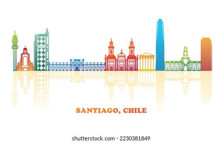 Colourfull Skyline panorama of city of Santiago, Chile - vector illustration