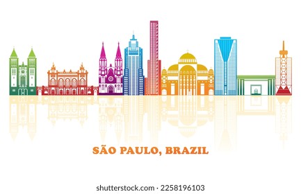 Colourfull Skyline panorama of city of Sao Paulo, Brazil - vector illustration