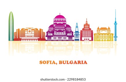 Panorámica de la línea de Skyline colorida de la ciudad de Sofía, Bulgaria - ilustración vectorial