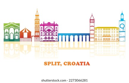 Colourfull Skyline panorama of City of Split, Croatia - vector illustration