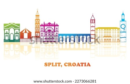 Colourfull Skyline panorama of City of Split, Croatia - vector illustration