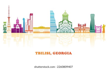 Colourfull Skyline panorama of city of Tbilisi, Georgia - vector illustration