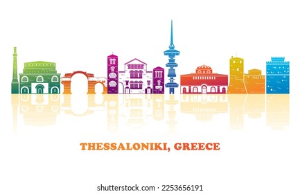 Colourfull Skyline panorama of city of Thessaloniki, Greece - vector illustration