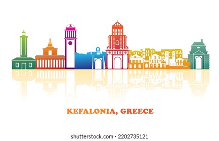 Colourfull Skyline panorama of Kefalonia, Ionnian Islands, Greece - vector illustration