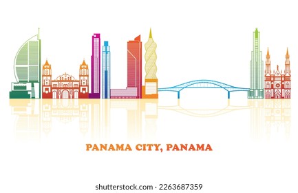 Panorama de líneas horizontales coloridas de la ciudad de Panamá, Panamá - ilustración vectorial