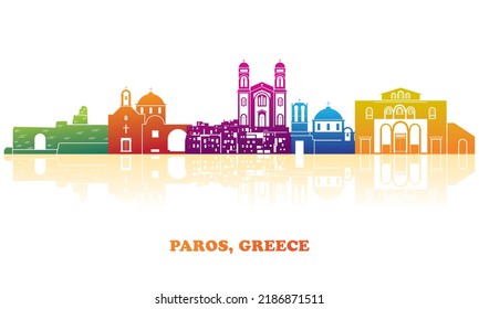 Colourfull Skyline panorama of Paros island, Cyclades, Greece - vector illustration