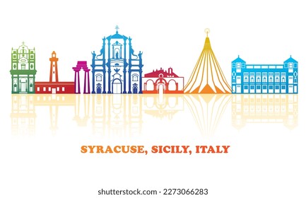 Colourfull Skyline panorama of Syracuse, Sicily, Italy - vector illustration