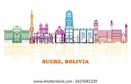 Colourfull Skyline panorama of town of Sucre, Bolivia - vector illustration