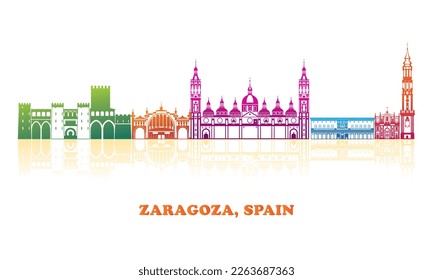 Colourfull Skyline panorama of Zaragoza, Aragon, Spain - vector illustration