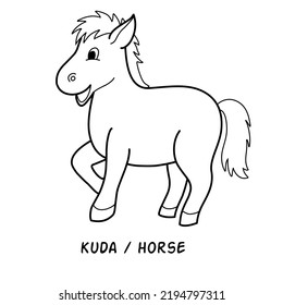 Colouring animal. Simple vector illutration hand drawn of animal horse for kids colouring book