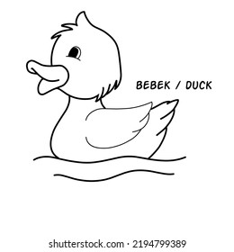 Colouring animal. Simple vector illutration hand drawn of animal duck for kids colouring book