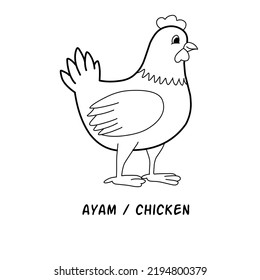 Colouring animal. Simple vector illutration hand drawn of animal chicken for kids colouring book