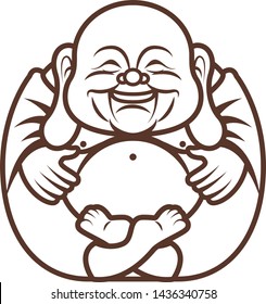 Colouring book. Cute Chubby Happy Laughing Buddha character cartoon. Vector cartoon illustration. Religion - vector 