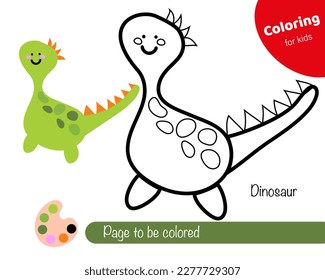 Colouring book for kids Dinosaur. Cute cartoon Dinosaur character. Educational colouring game with cartoon character. Logic Games for Kids with colours. Learning card with task for child preschool 