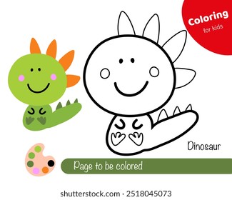 Colouring book for kids Dinosaur. Cute cartoon Dinosaur character. Educational colouring game with cartoon character. Logic Games for Kids with colours. Learning card with task for child preschool 
