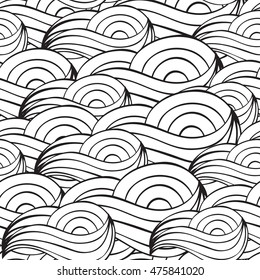 Colouring book with a picture of a wave. Waves seamless pattern. Black and white pattern with the image of a wave