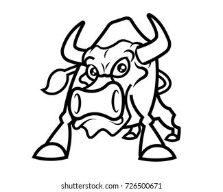 Colouring book template of bull in outline
