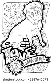 Colouring book vector page with big dogs for children and grownups. Hand drawn line illustration for free time activities. House animal pet cartoon character outline drawing. One of a pages set.