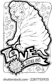 Colouring book vector page with big dogs for children and grownups. Hand drawn line illustration for free time activities. House animal pet cartoon character outline drawing. One of a pages set.