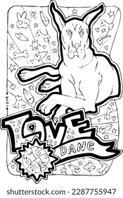 Colouring book vector page with big dogs for children and grownups. Hand drawn line illustration for free time activities. House animal pet cartoon character outline drawing. One of a pages set.